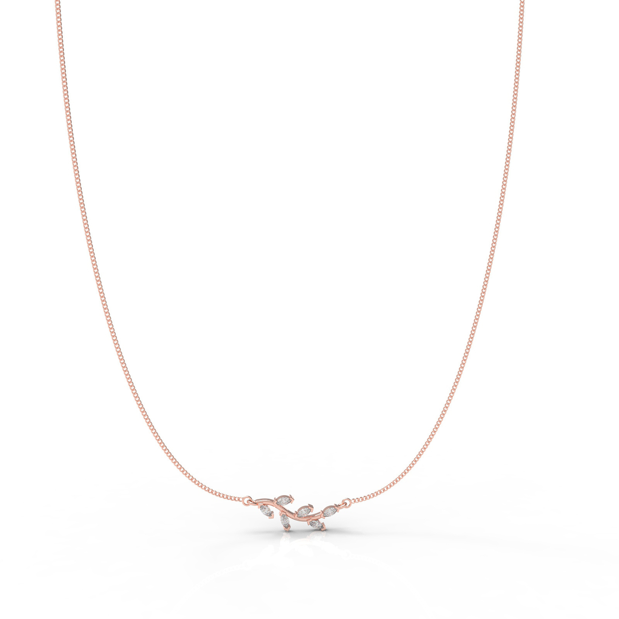 Graduated Sideways Vine Necklace, Hallmarked 925 Sterling Silver